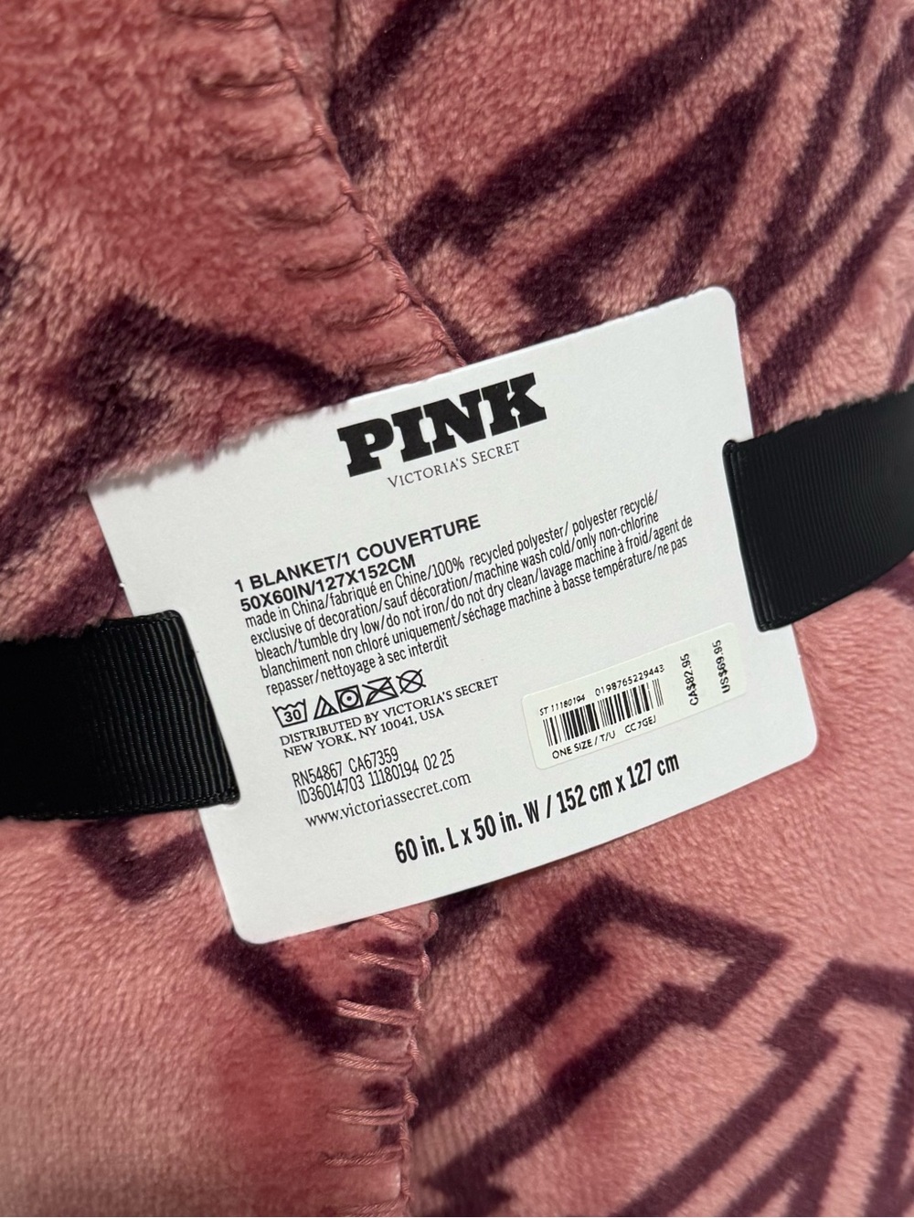 PINK Victoria's Secret Plush Cozy Blanket - Dusty Rose with Maroon Logos NEW - Picture 5 of 5
